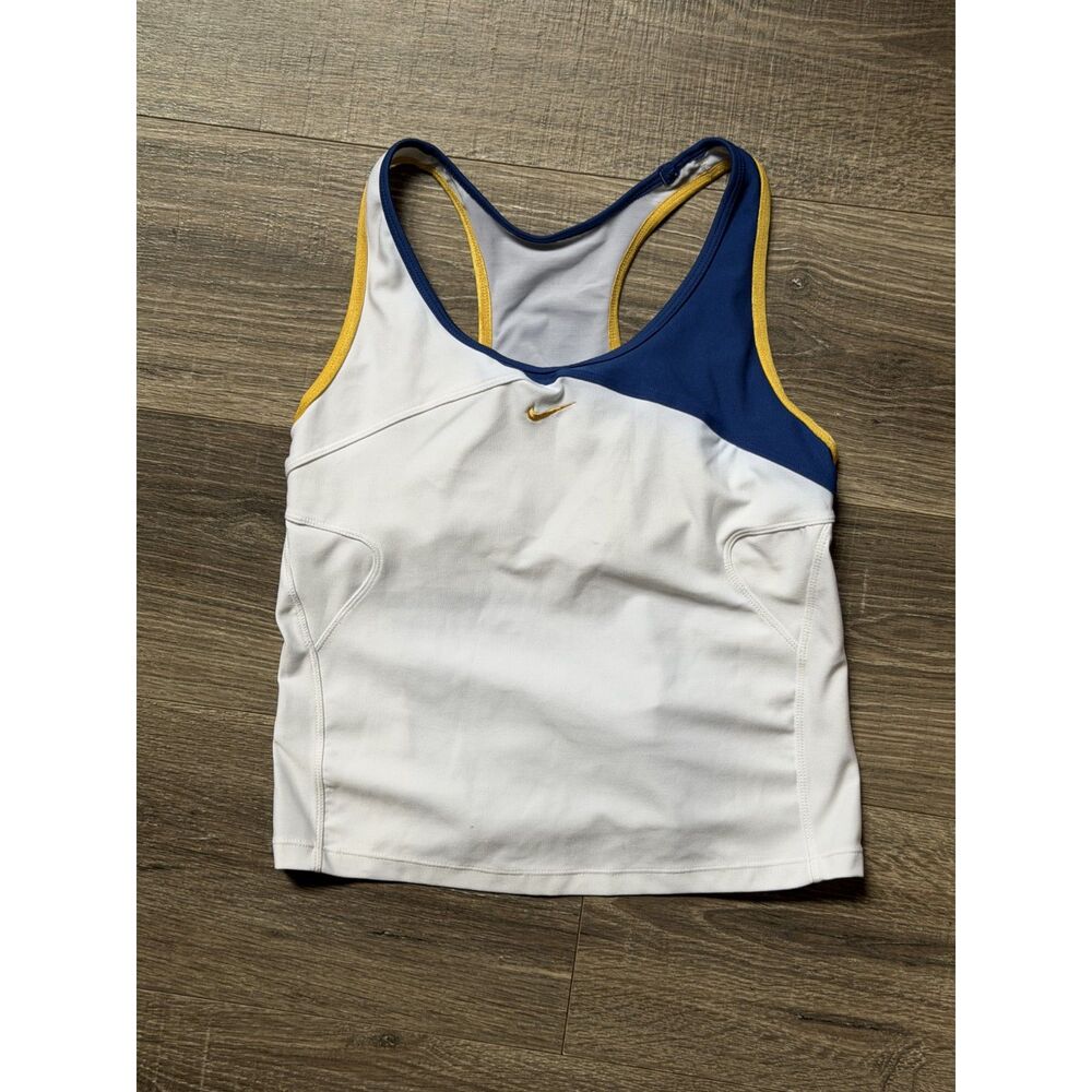 Vintage Nike Dri-FIT White Blue Gold Racerback Athletic Tank Top